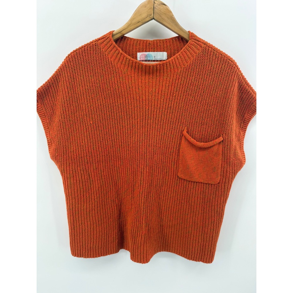 Free People Beach Womens XL Orange Marled Knit Sweater Vest Pocket OB1144708